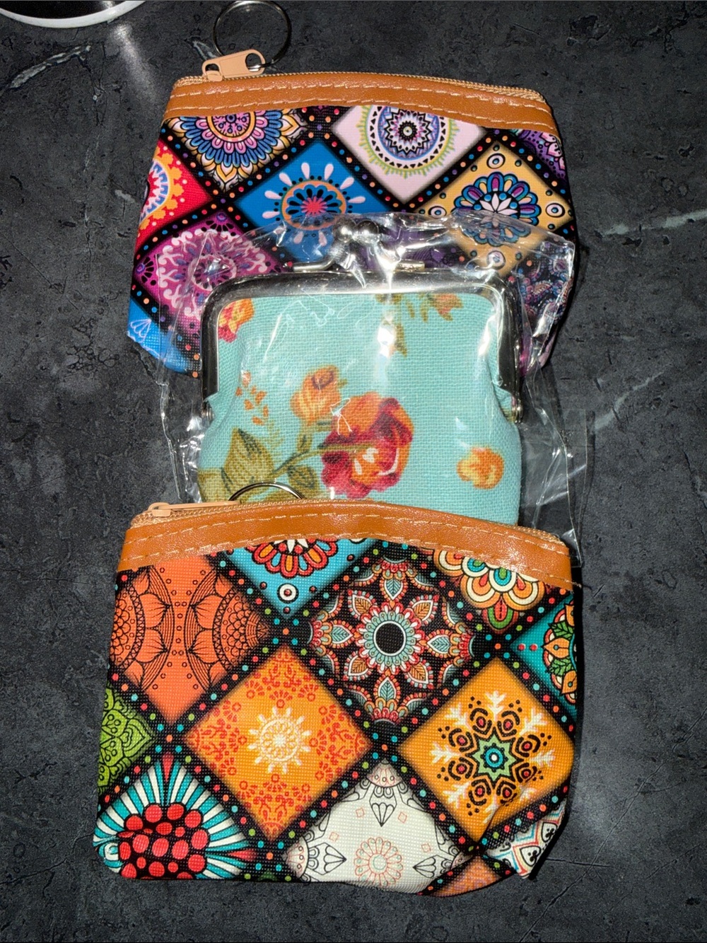 Floral & Geometric Coin Pouch Set - Multicolor